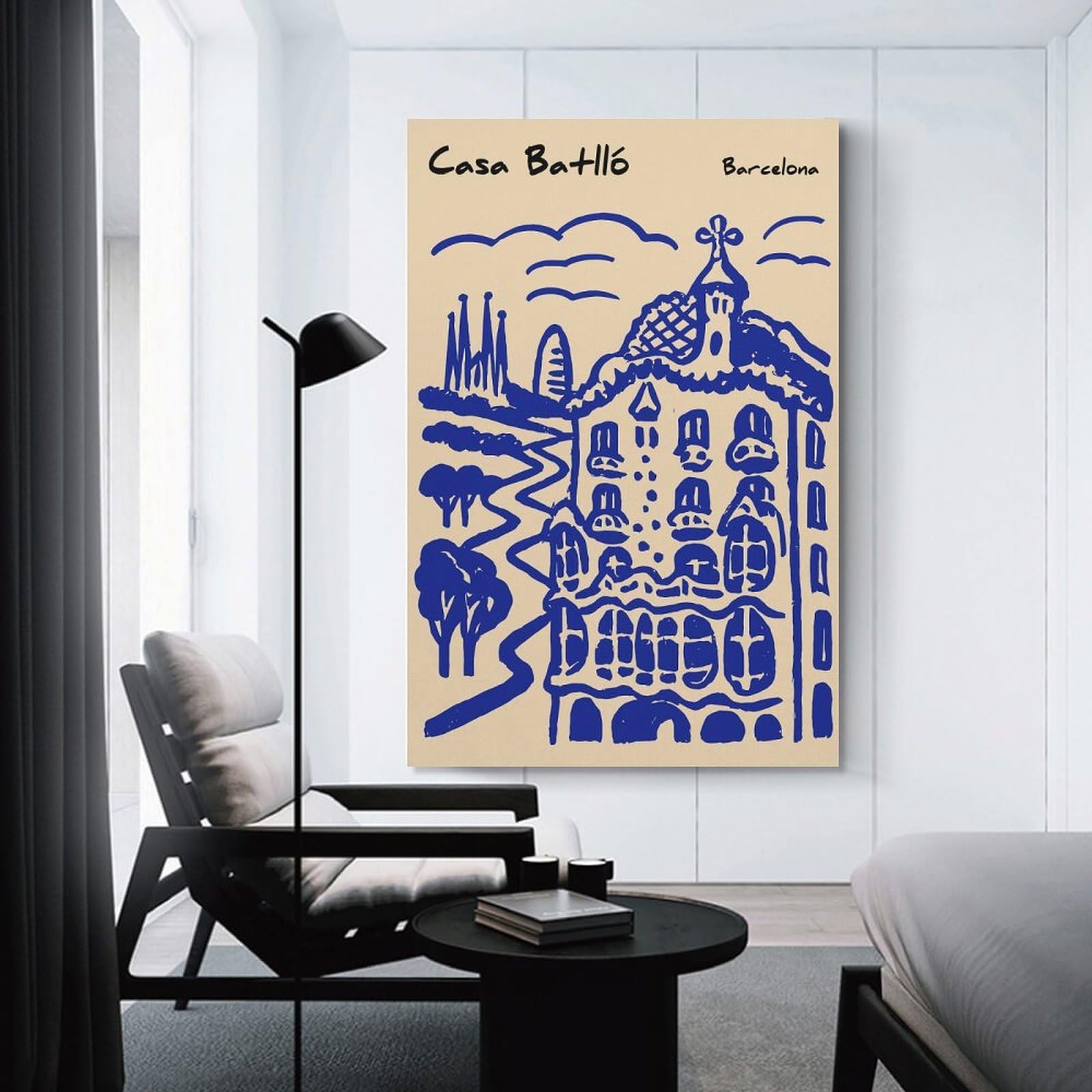 Junmoney Casa Batlló Barcelona Sketch Wall Decor Canvas Print 08x12inch(20x30cm), for Study, Office Or Apartment Decor, A Wall Art Gift for Fresh Interiors