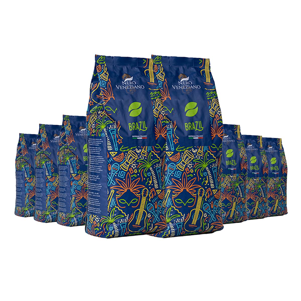Nero Veneziano Brazil Caffè in Grani 8x1 kg 60% Arabica 40% Canephora, Tostatura Media, Note di Cioccolato e Nocciola, Bassa Acidità per Espresso e Automatiche
