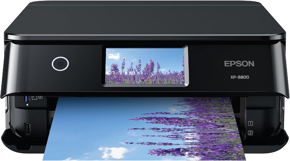 Expression Photo XP-8800 Wireless Color All-in-One Inkjet Printer | 6-color photo print, scan, copy; up to 10 ppm, USB and memory card support; ideal for photos and creative projects