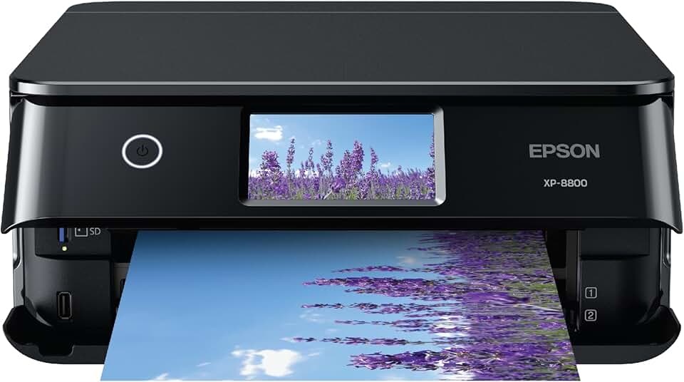 Epson Impressora sem fio Expression Photo XP-8800 com sistema de tinta Claria de 6 cores, impressão sem bordas de até 21,6 x 28 cm, impressão de fotos rápida de 10 x 15 cm, tela sensível ao toque