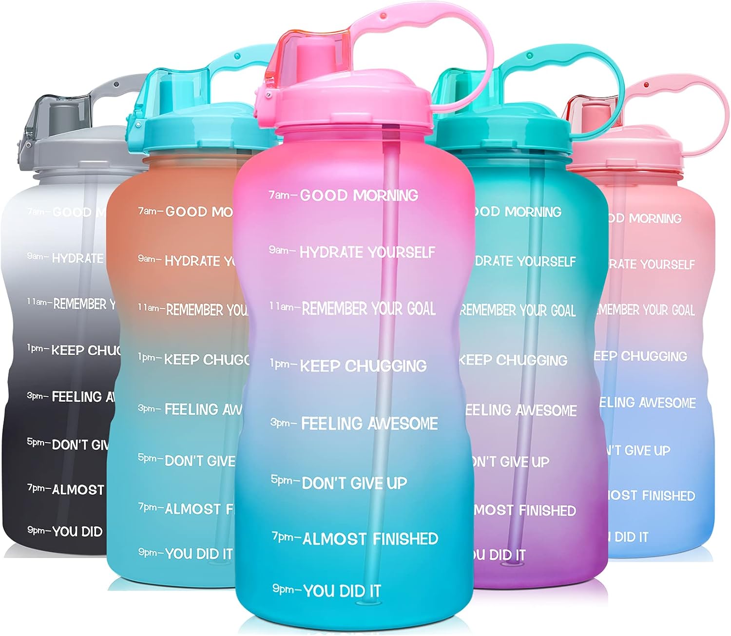 Venture Pal Large Half Gallon/64oz Motivational BPA Free Leakproof Water Bottle with Straw & Time Marker Perfect for Fitness Gym Camping Outdoor Sports