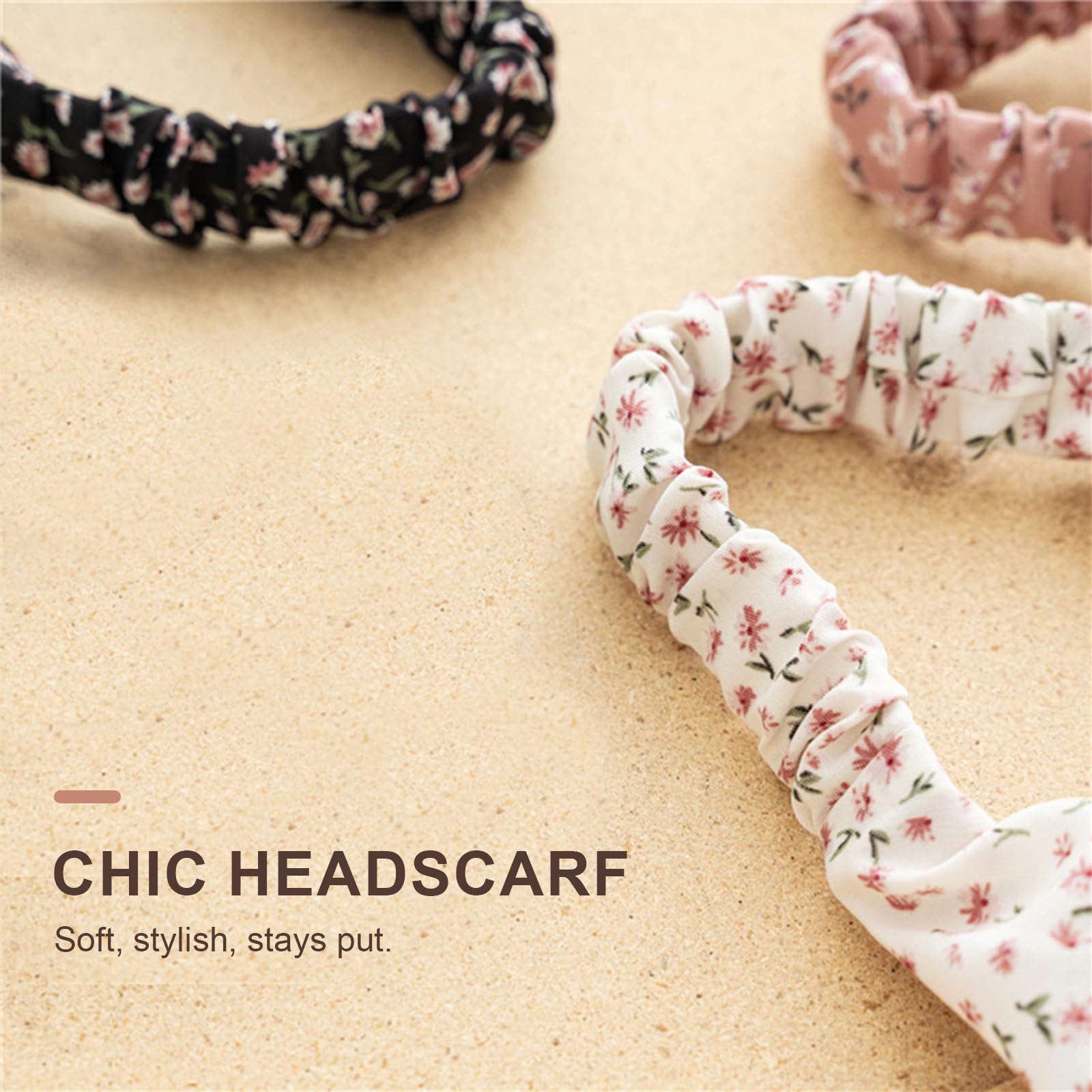 Homiladi 3 Pcs Hair Bandana, White Floral+crushed Floral+black Floral, 1 count (Pack of 3) - Image 4