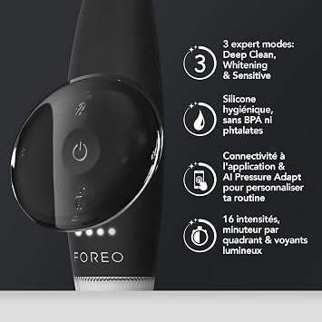 FOREO issa 4 plus - Sonic Electric Toothbrush + Issa Hybrid Wave Brushead | electric toothbrush, sonic toothbrush, AI pressure adapt, soft bristles, whitening, gum care, rechargeable, travel, black