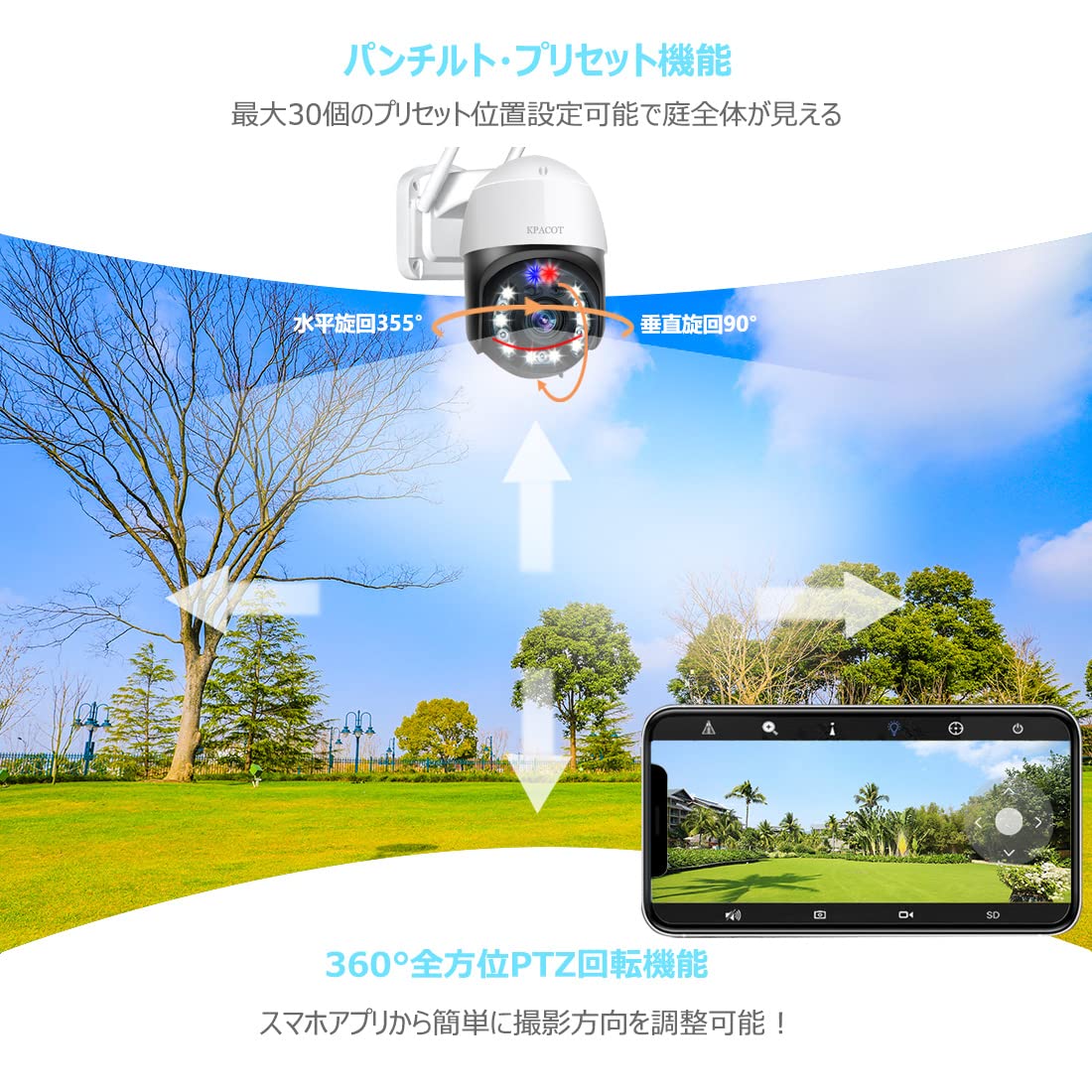 Amazon.co.jp: 【5倍光学ズーム・自動追跡・夜間カラー撮影】KPACOT