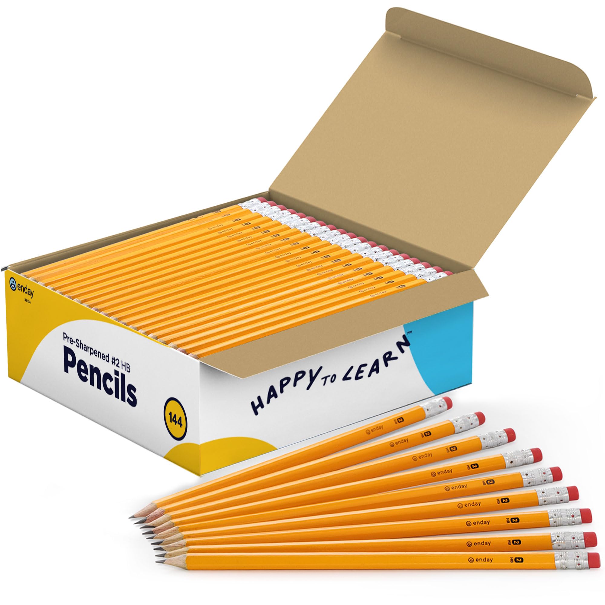 Enday #2 Pencils Bulk - 144 Pack - Pre-sharpened pencils #2 Wood-Cased Yellow Sharpened Pencils for Kids with Latex-Free Eraser Top for Office and