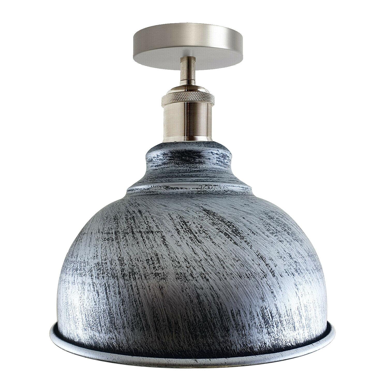 DC Voltage Vintage Metal Rustic Ceiling Light Lampshade Fitting Industrial Design Lighting[Brushed Silver,Yes]
