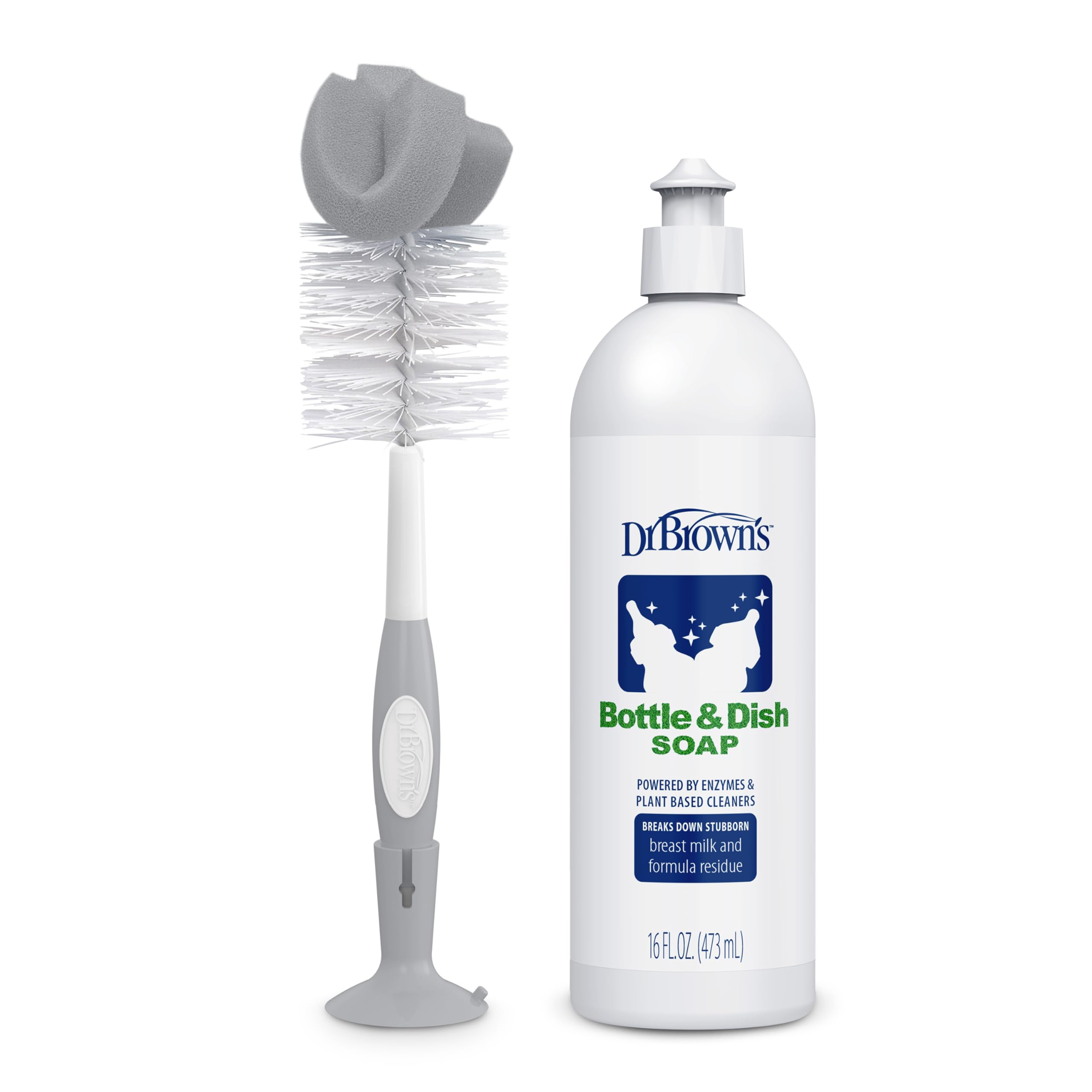 Dr Browns Reusable Sponge Baby Bottle Cleaning Brush Grey 1-Pack Fragrance-Free Dish Soap 16oz