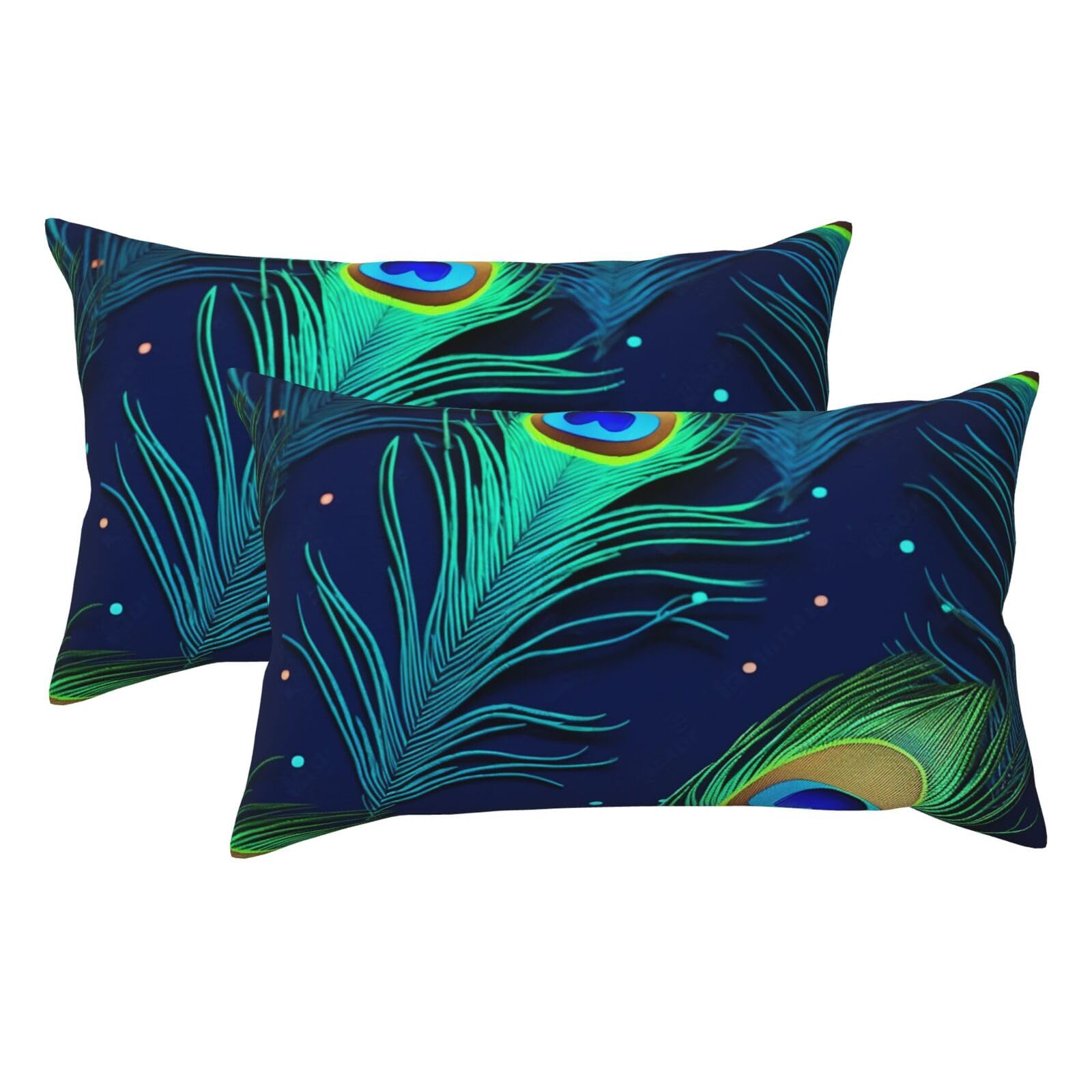 2 Pack King Size Pillow Cases for Hair and Skin Soft Breathable Pillow Case Covers with Hidden Zipper Peacock Feather Pillowcase 20x36 Inches Pillow Covers for Sleeping Gift