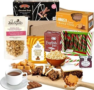 Christmas Teatime Hamper- Tea, Fruit Cake, Chocolate, Jam, Buscuit, Fudge, Candy Cane, Popcorn- Xmas Hamper Gift for Men & Women