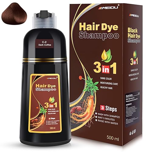 Champú de tinte para el cabello, champú de color 3 en 1 para mujeres y hombres, ingredientes herbarios, tinte para cabello negro, 16.9 fl oz