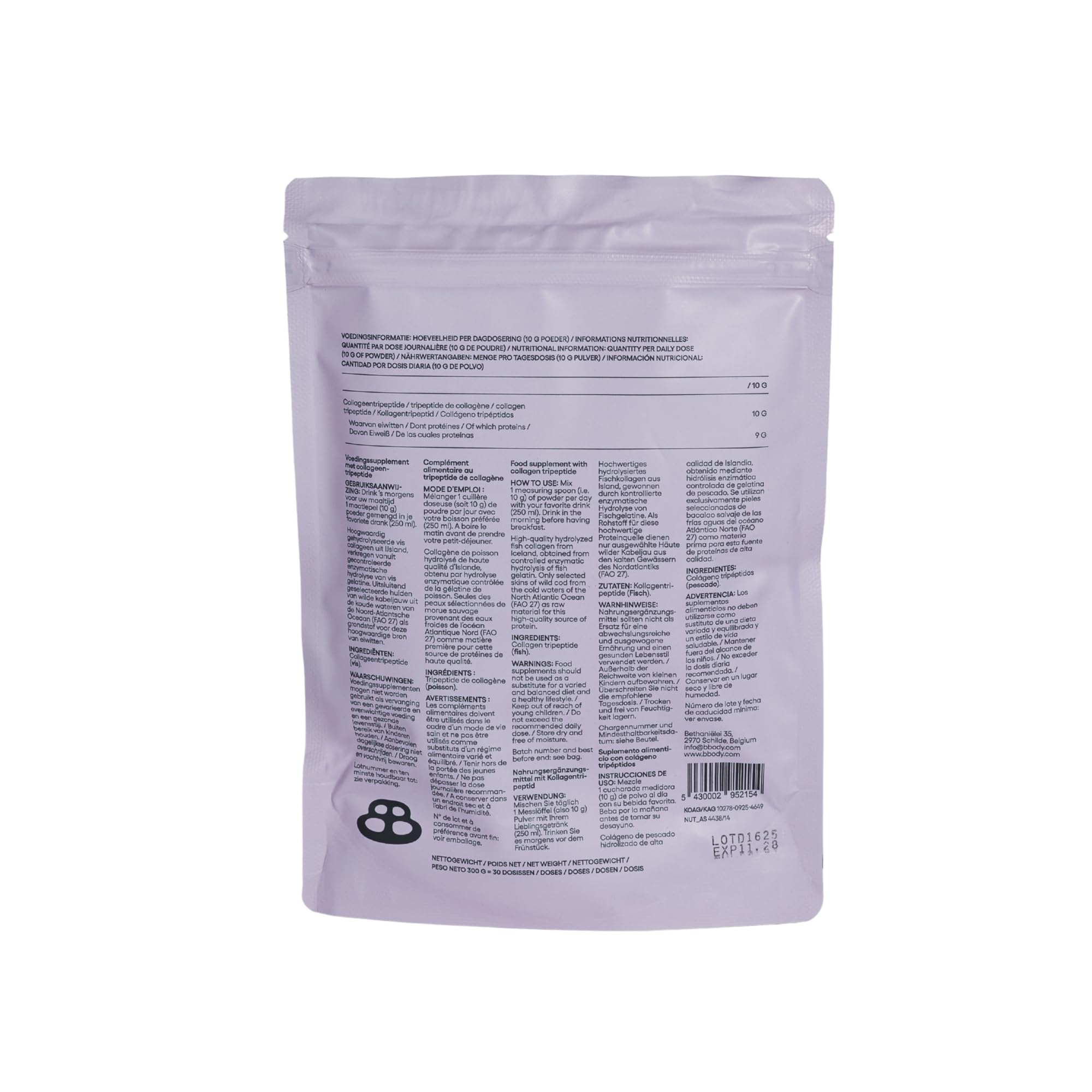 Tripeptid Kollagen Pulver 300 g - 100% reines, bioaktives Marine Collagen Hydrolysat Peptide aus wildem isländischem Kabeljau, perfekte Löslichkeit, 30 Tage Vorrat