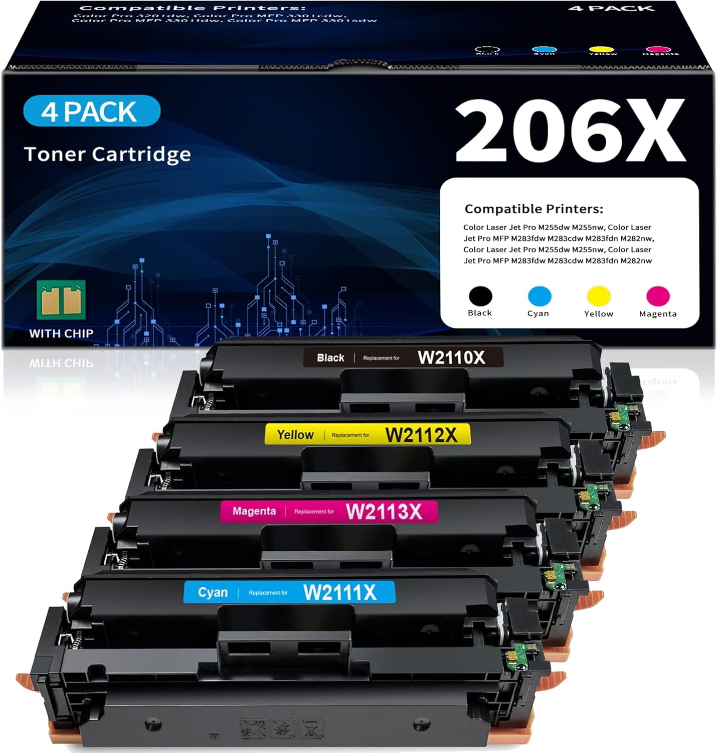 206X Toner Cartridges M283fdw M283cdw replacement for HP206X Toner Cartridges HP206A HP206X Toner Cartridge Set for Color Laserjet Pro MFP M255dw M283cdw M283fdw M283fdn M282nw M255nw Cartridge