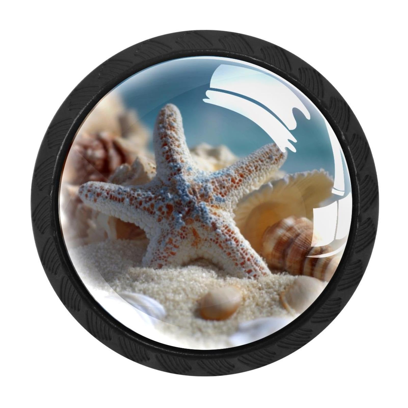 CHENZZZZ 4 Pieces Round Cabinet Knobs Rustic Dresser Knobs, Drawer Cupboard Wardrobe Cabinet Pulls Handles Hardware for Home Kitchen Furniture, Beach Starfish Seashell (2)