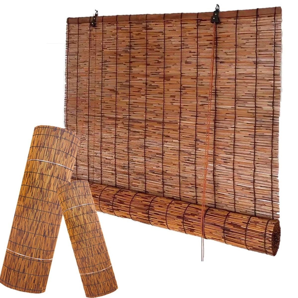 Natural Bamboo Roller Blind – Light Filtering Window Shade for Indoor & Outdoor Privacy Sun Shade with Mounting Kit – Rustic Woven Curtain for Home, Kitchen, Patio 40-160cm width(150x190cm)