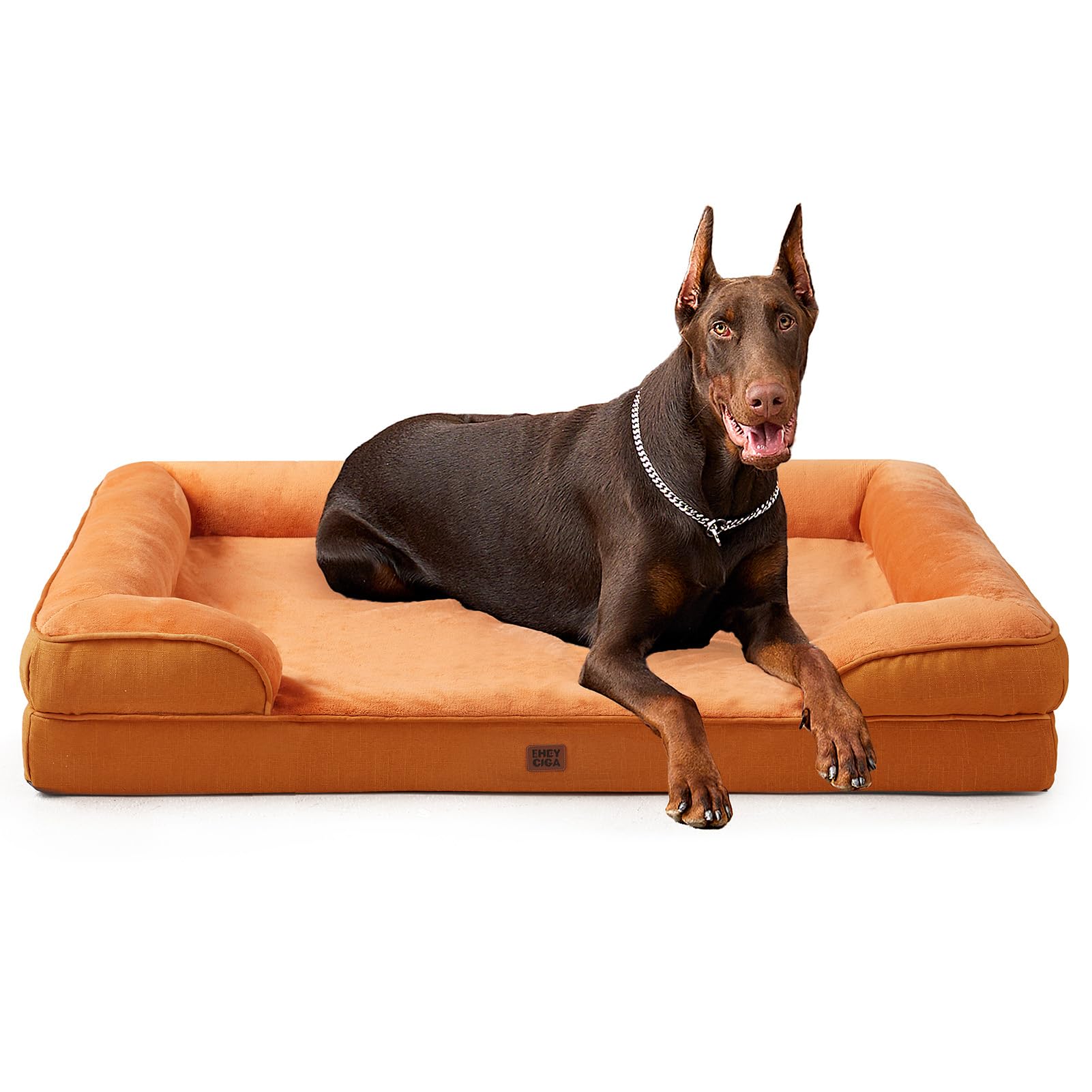 EHEYCIGA Orthopedic XL Dog Beds, Waterproof Memory Foam Dog Bed for Extra Large Dogs, Non-Slip Bottom and Egg-Crate Foam Big Pet Couch Bed with Washable Removable Cover,Pumpkin Orange
