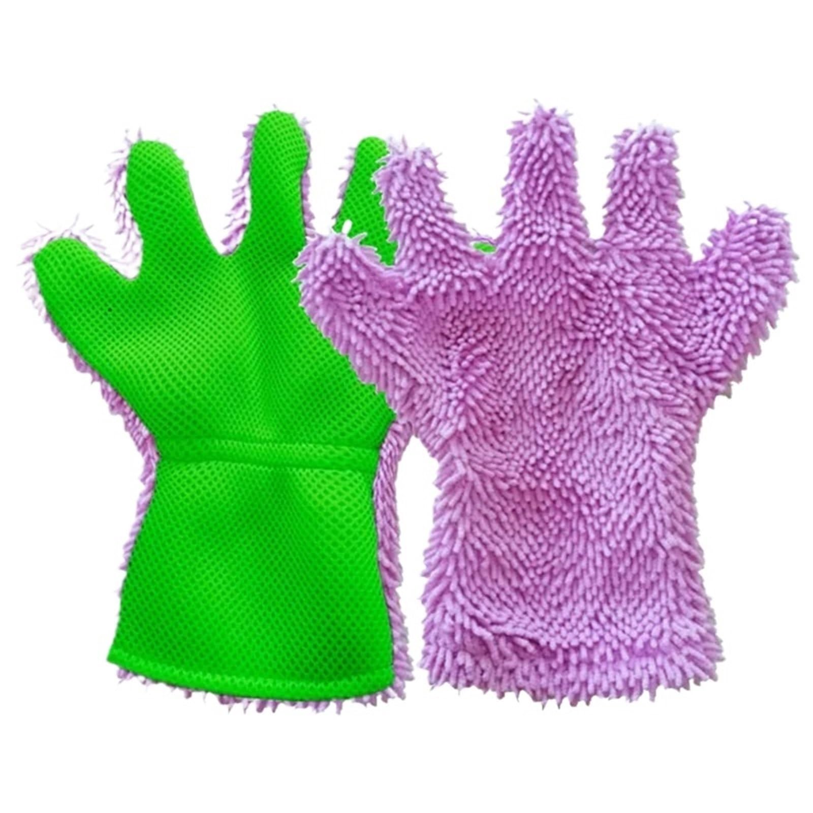 PawUniscript 3pcs Microfiber Car Washing Gloves - 5-Finger Cleaning Mitts for Efficient Car Detailing and Home Dusting(Purple)