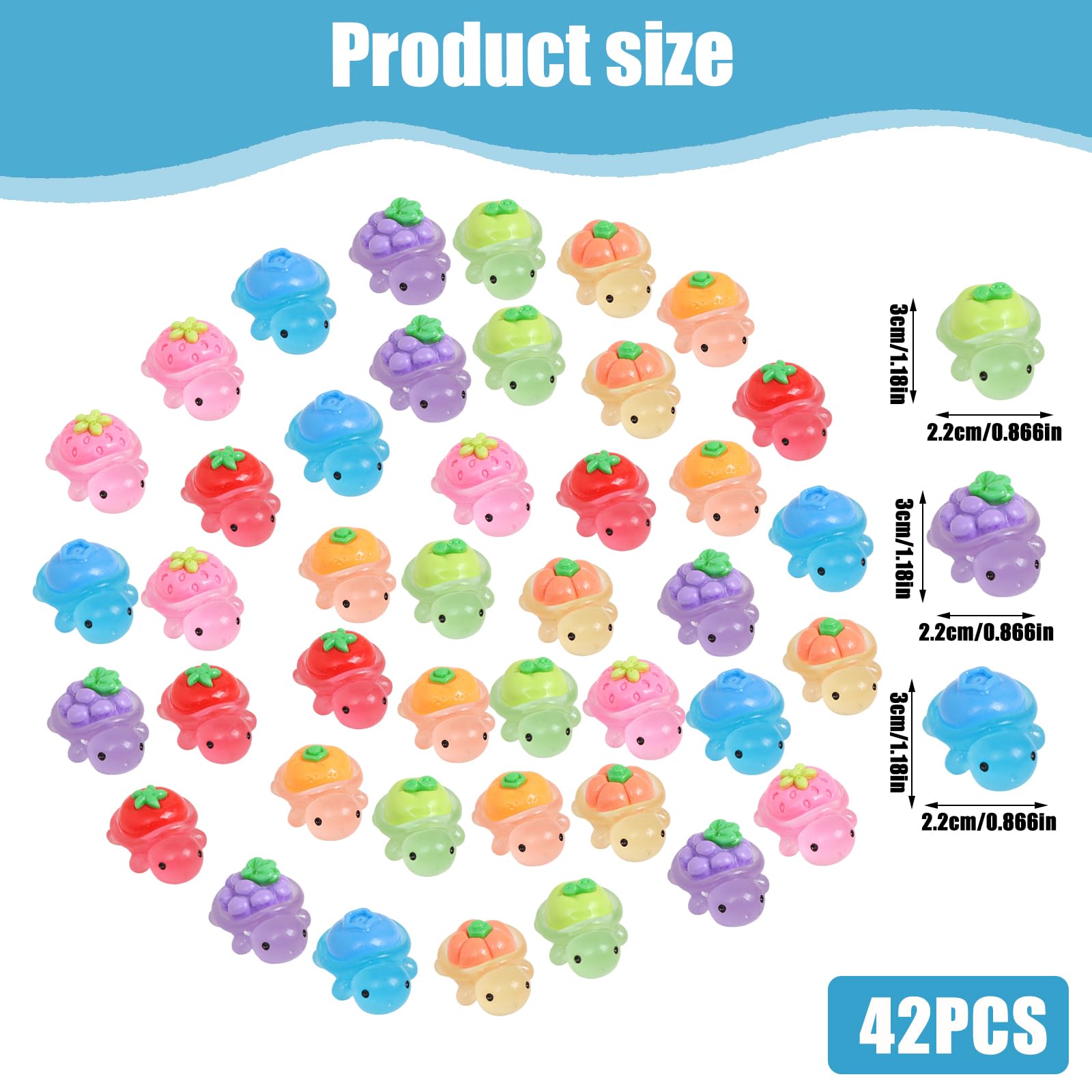 42 mini tartarughe in resina che si illuminano al buio, animali colorati, frutta, verdura, tartarughe, statuine decorative in miniatura, collezione di tartarughe per esposizione e progetti
