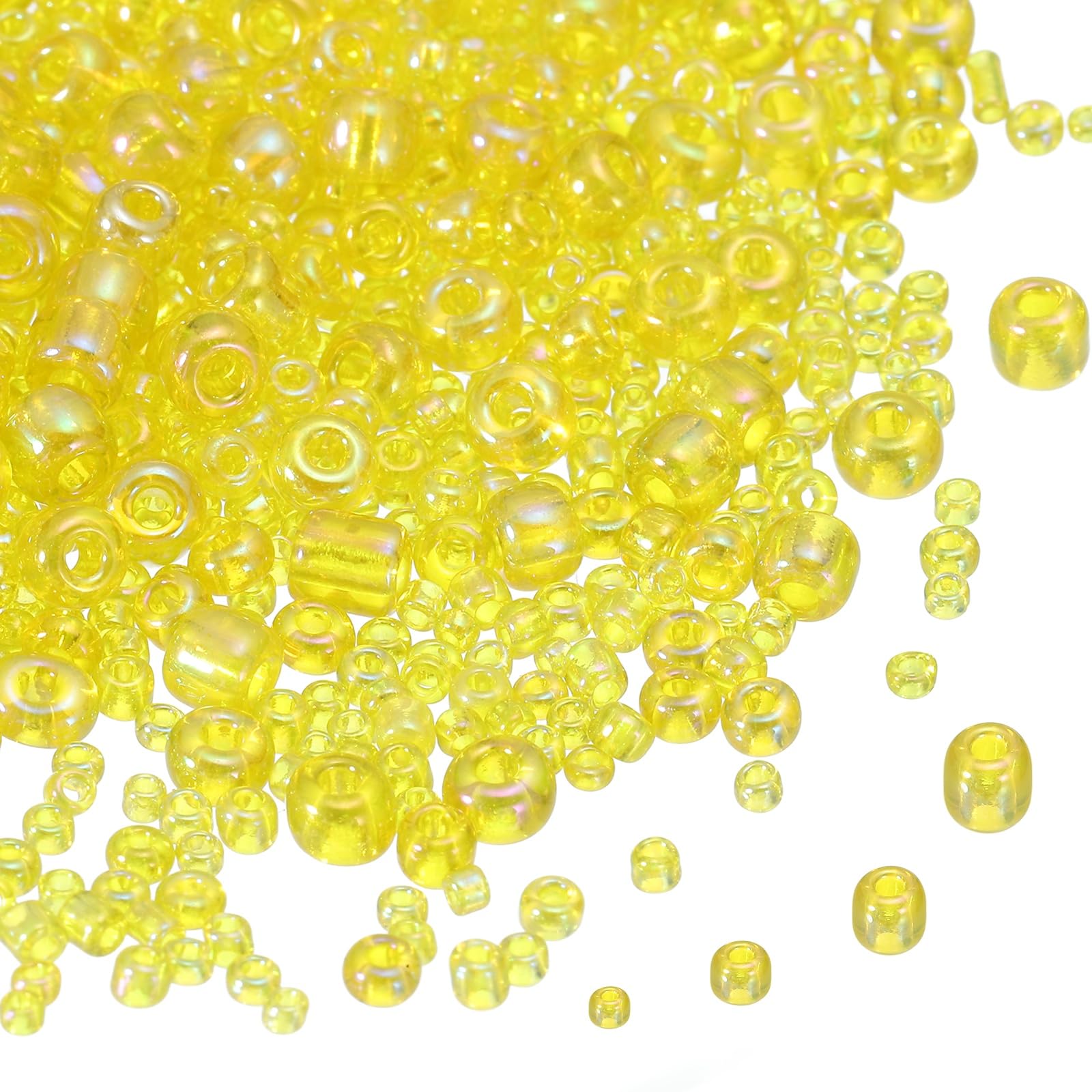 sourcing map 5888pcs Iridescent Glass Seed Beads 1.5/2/3/4mm Acrylic Round Bugle Beads for DIY Jewelry Craft Plants Making Fabric Felt Ornaments, Yellow
