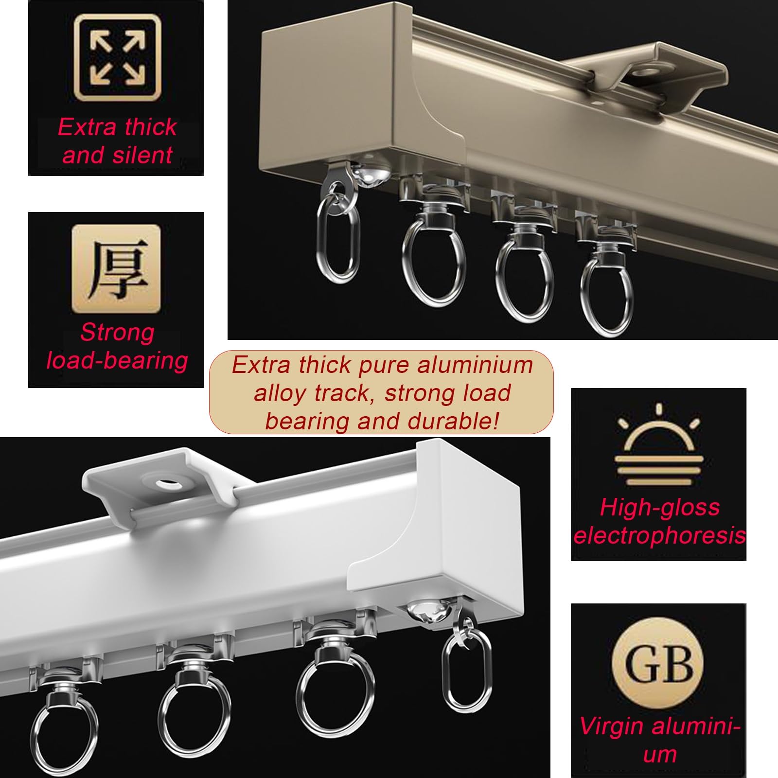 Sistema de rieles de pared de aluminio negro de 550 cm, para sala de estar y dormitorio, techo o pared, montaje en pared Slish y Partit Solut