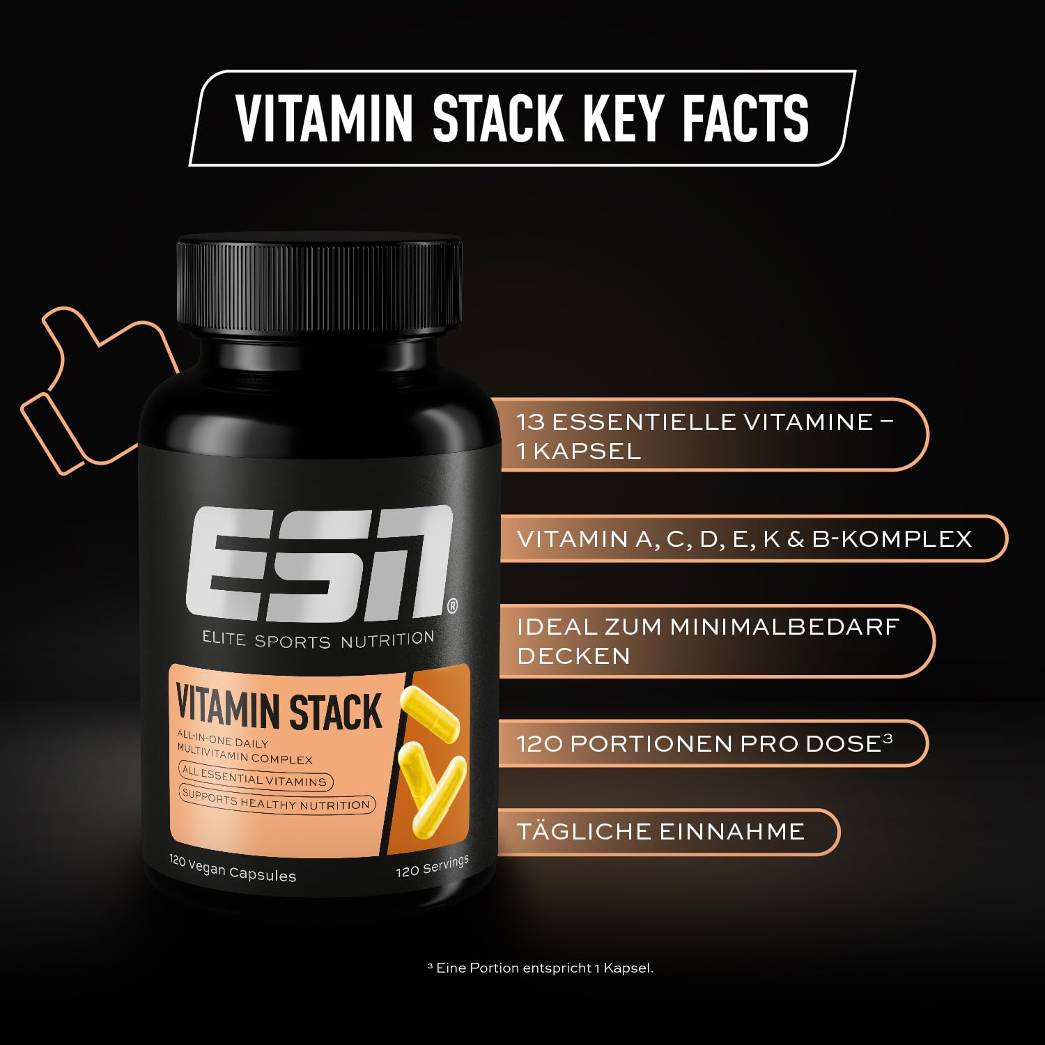 ESN Vitalstoffbundle, 4er Set mit 480 Kapseln | Magnesium Bisglycinat, Omega 3, Vitamin Stack & Zinc Bisglycinat, hochdosiert, Nahrungsergänzung