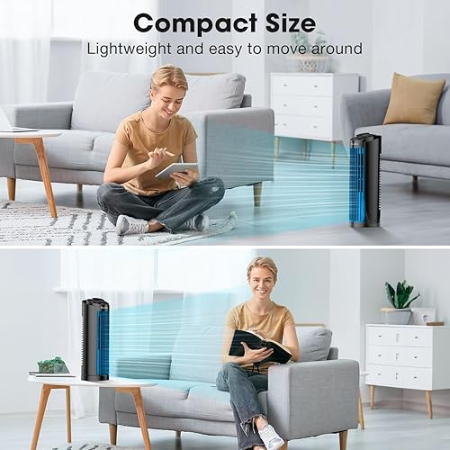 Miniatura 5 de Grelife Ventilador de torre electrónico de 13 pulgadas con control remoto, 3 velocidades y 3 modos, oscilación de 90, pantalla LED, temporizador de