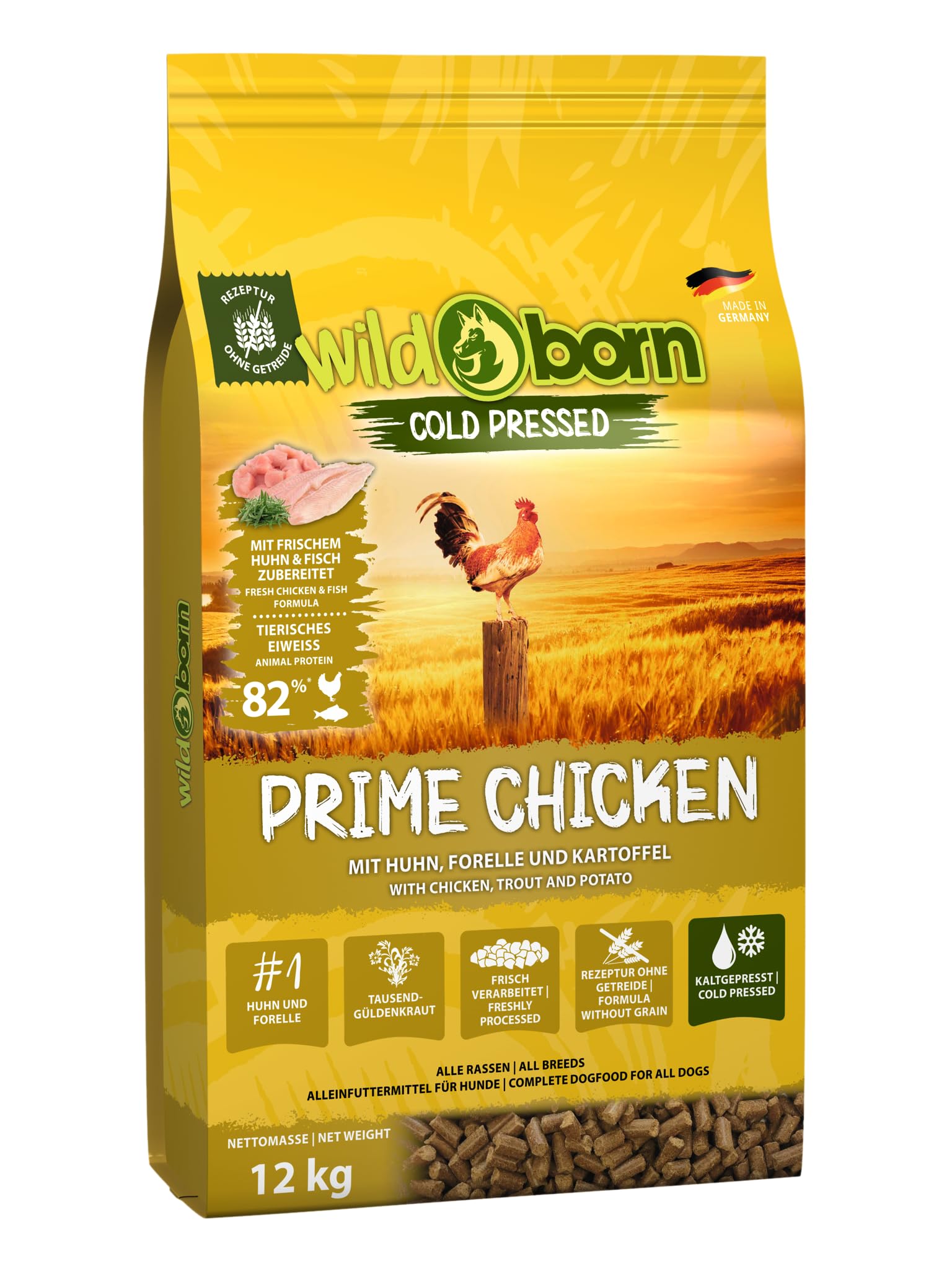 Wildborn Prime Chicken Hundefutter 12 Kg – Kaltgepresst, Getreidefrei, Mit 82% Tierischem Protein