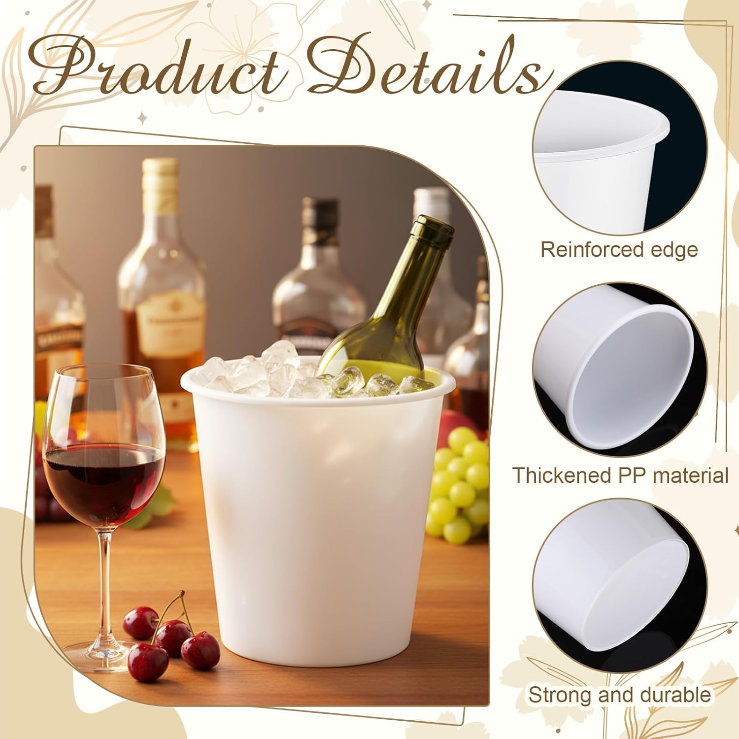 Layhit 48 Pcs Plastic Ice Buckets for Parties 3 Liters Wine Bucket Portable Ice Holder Disposable Wine Cooler for Party Wedding Party Beverages Champagne Soda and Beer (White)