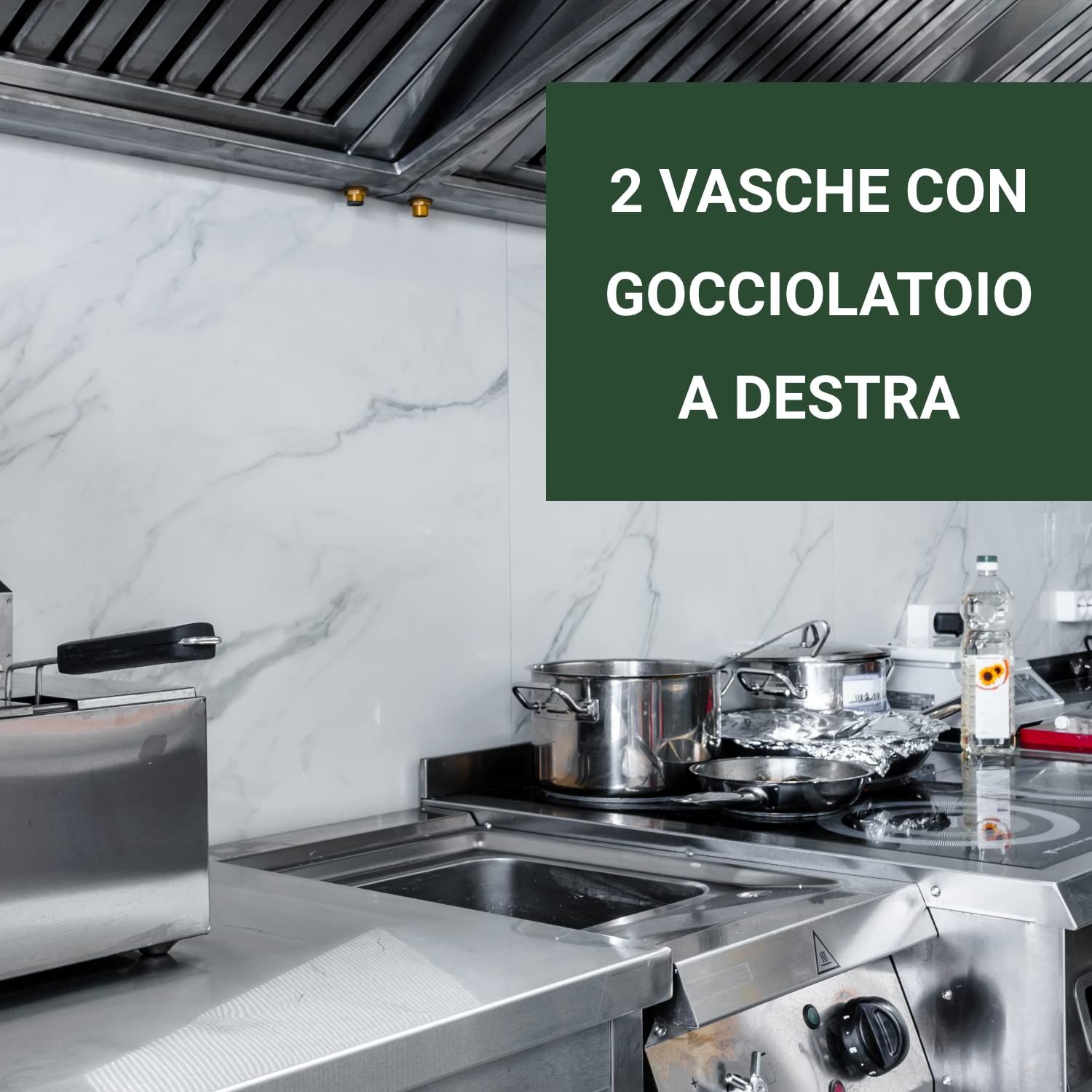 Ristoattrezzature Lavello Armadiato in Acciaio Inox - Professionale, per Cucine Ristoranti e Pizzerie - 2 Vasche, Gocciolatoio a Dx e 2 Porte Scorrevoli - 180x70x85h cm