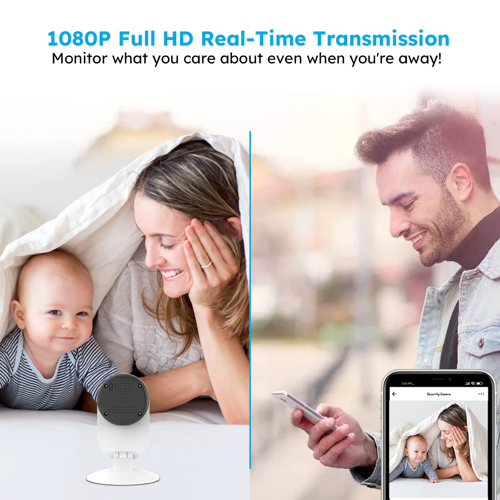 AGSHOME Videocamera di sicurezza intelligente per interni WiFi, video HD1080p, rilevazione di movimento, audio bidirezionale,plug-in,può funzionare allarme casa