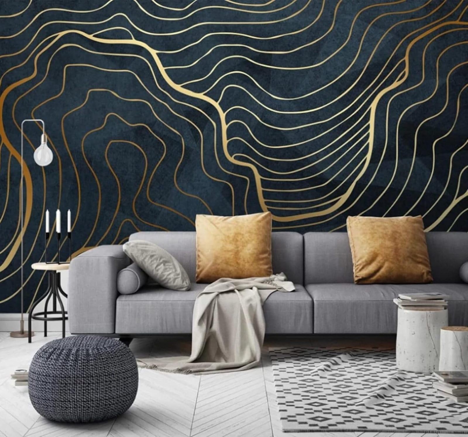 Vintage Abstract Gold Thread Art Unique 3D Wallpaper Easy Install Feature Office Living Room Sofa Bedroom TV Background Wall Decoration-430cm×300cm