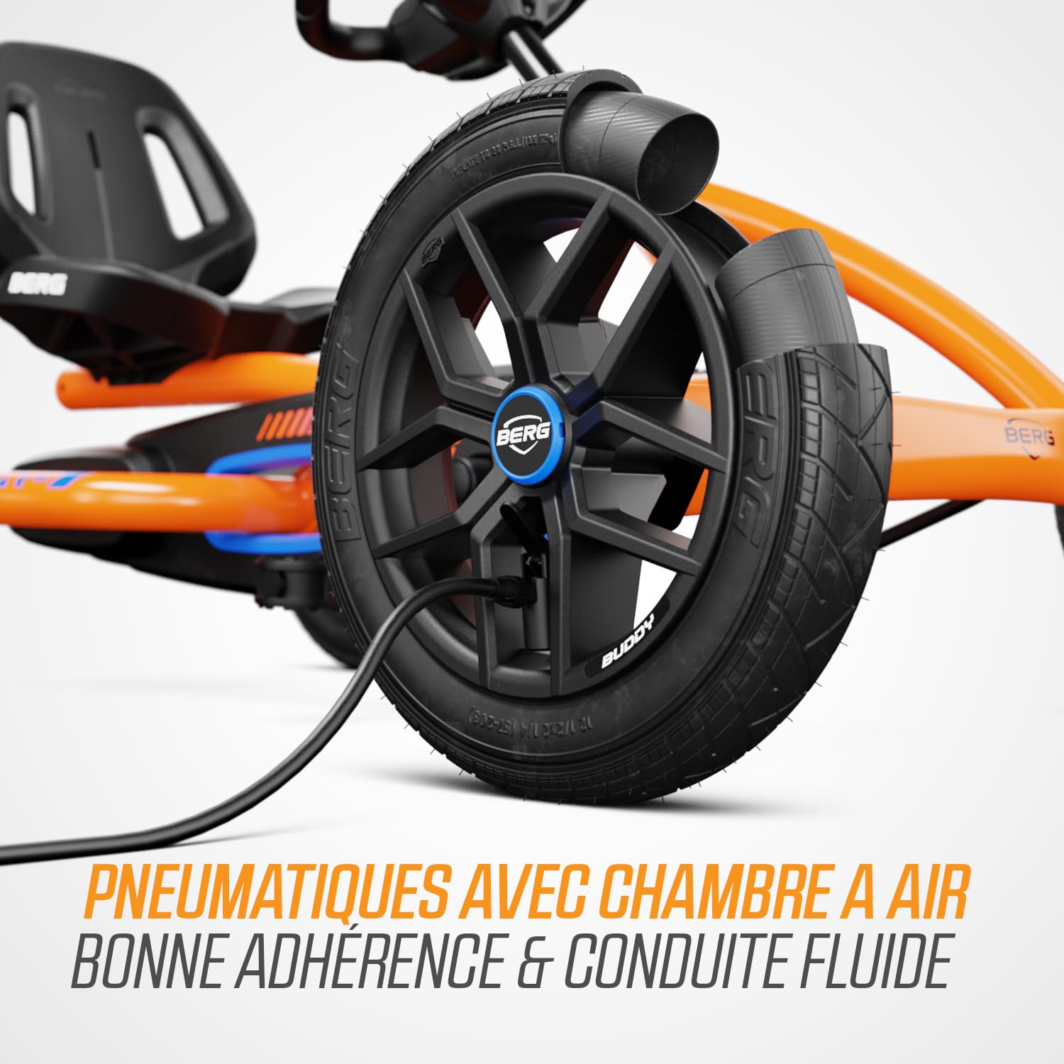 BERG Kart à pédales Buddy B-Orange 3-8 ans cadre robuste selle réglable volant réglable