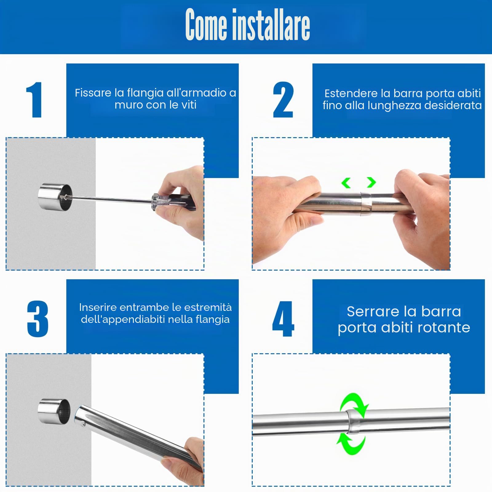 2 Asta Estensibile per Abiti, 31-51 cm Barra Attaccapanni per Armadio | Barra Appendiabiti in Acciaio Inossidabile Regolabile, Asta Appendiabiti Estensibile in Acciaio Inox