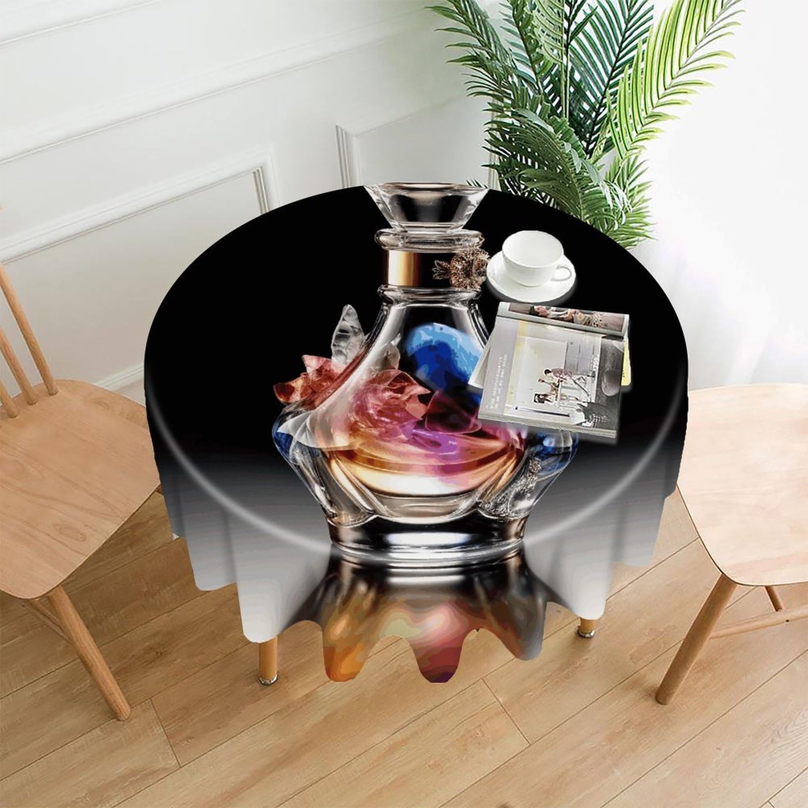 Perfume Bottle Tablecloth Exquisite Wrinkle-Free Straight-Edge Round Table Cloth Anti-Fading Premium Polyester Tablecloth Waterproof Folding Table Cloths for Tables Decor