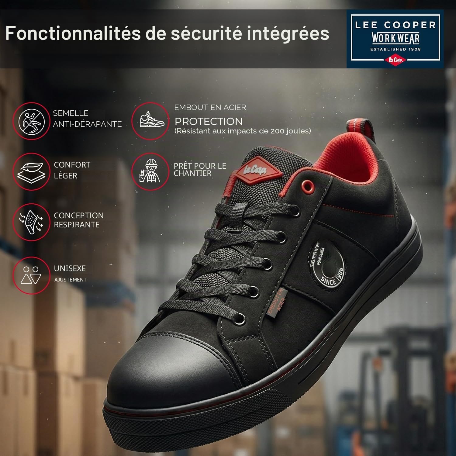 Lee Cooper LCSHOE054 Workwear SB/SRA, Botte de Baseball rétro, Botte de sécurité Unisexe au Design Moderne, Chaussure de sécurité pour Le Travail