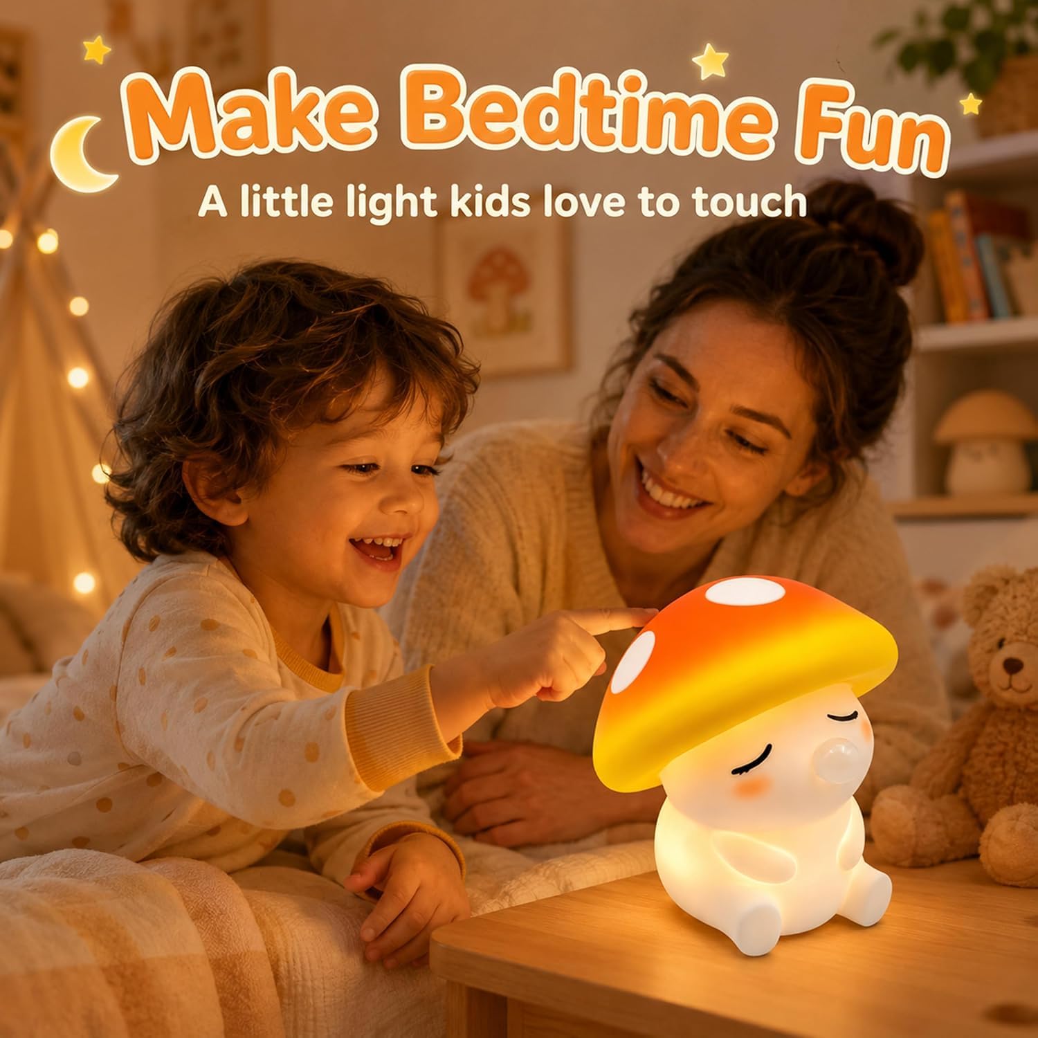 OOWOKS Lampada da notte a forma di fungo in silicone per bambini con comando touch luce bianca calda 3000K e modalità a 7 colori lampada da comodino per neonati dimmerabile lampada LED per bambini