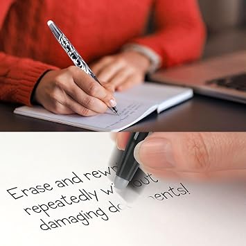 ZPLASK 8 Pcs Erasable Pens, Erasable Pens Black, Rub Out Pens Black, 0.5mm Black Ink Eraser Pen with with Rubbers on The End