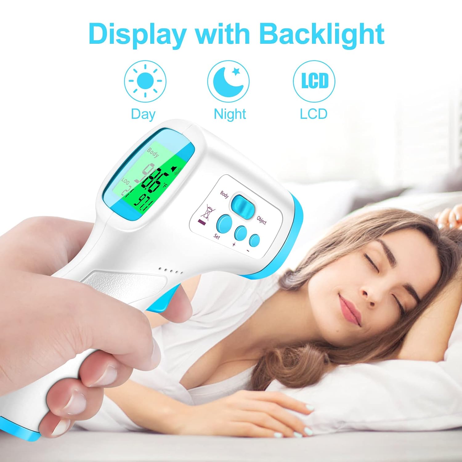 Thermometer for Fever, Non-Contact Forehead Thermometer with Object Mode Function, Touchless Infrared Digital Temperature Gun, Fever Alert and Set Memory Recall, Care Thermometer for Adults(Blue)