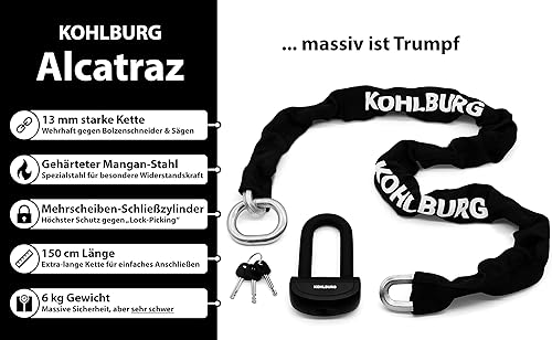 Miniatura 3 de KOHLBURG Cerradura de cadena de seguridad para motocicleta de 13 libras, 5 pies de largo con nuestro nivel de seguridad alemán más alto 10plus de