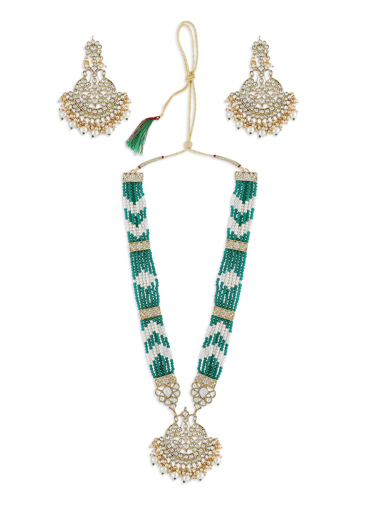 ZAVERI PEARLS Green Beads Long Bridal Kundan Necklace & Earring Set For Women-ZPFK10479 (B09DT7QVSN) Amazon Price History, Amazon Price Tracker
