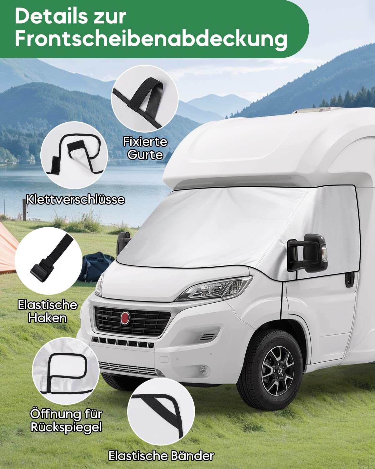 Frontscheibenabdeckung Wohnmobil für FIAT Ducato, Peugeot Boxer, Citroen Jumper X250/290 (2006-2025), 600D Scheibenabdeckung mit Weichem Futter, Wasserdicht & Sonnenschutz für den Außenbereich