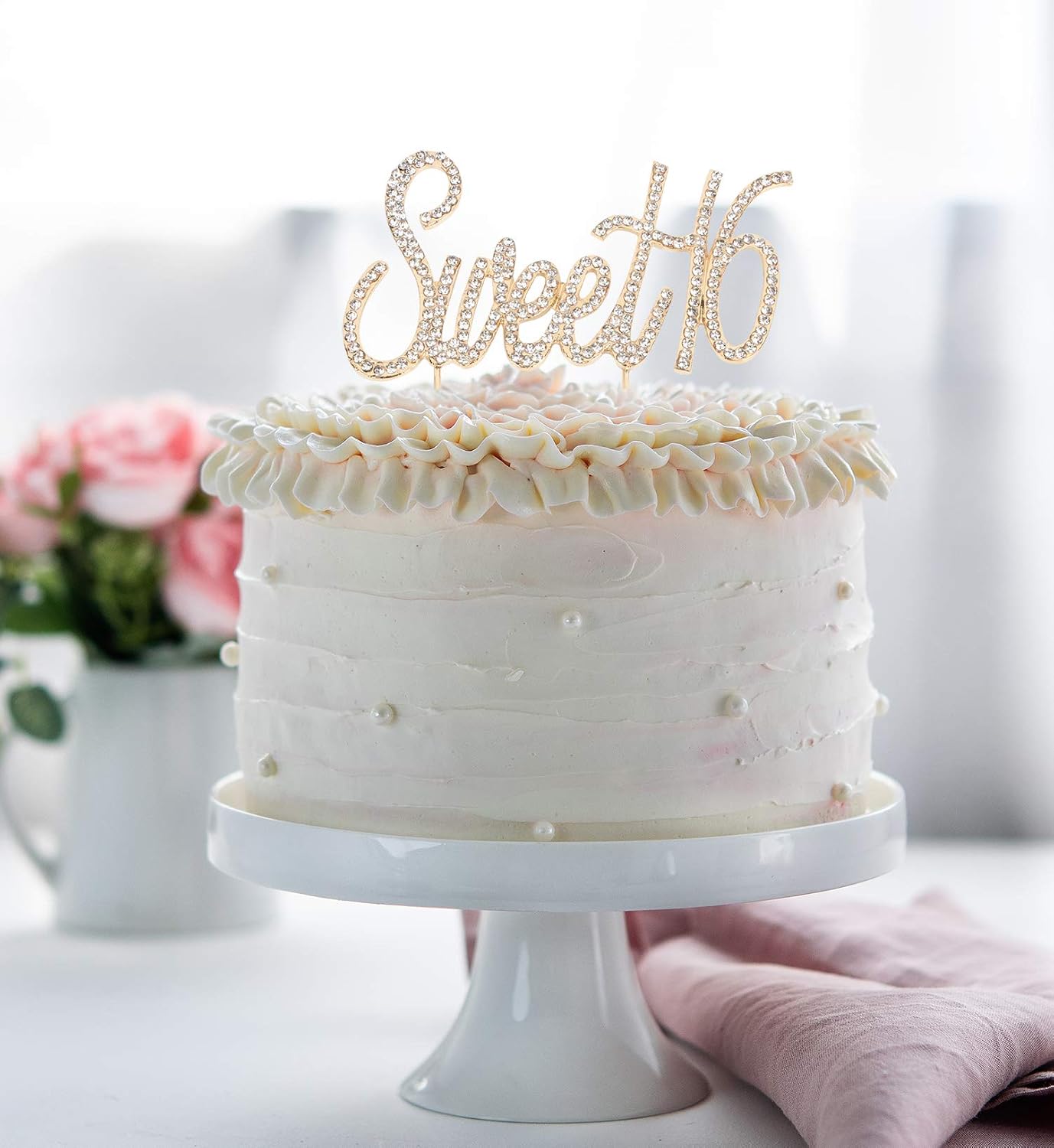 Bling Crystal Sweet 16 Birthday Cake Topper - Best Keepsake | 16th Party Decorations Gold