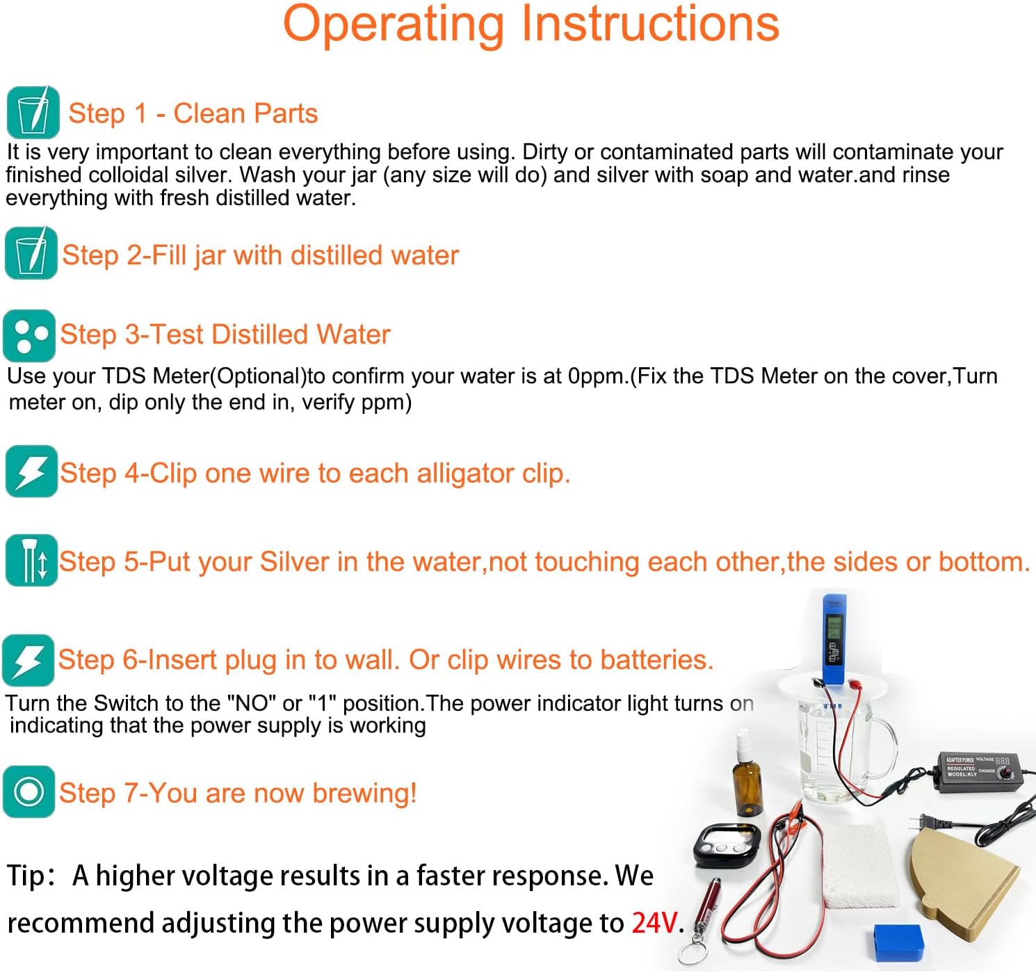 Colloidal Silver Generator Kit,Pure Silver Wire 99.99%,9999 Pure(Adjustable AC/DC Switching Power 9V-24V)