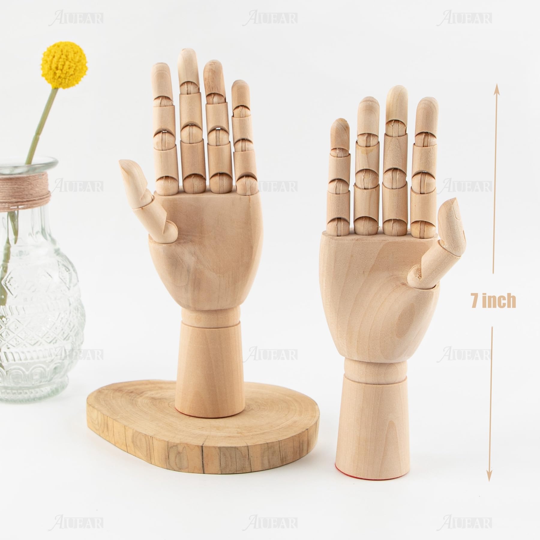 AUEAR, 2 Pack 7 Inch Wooden Mannequin Right Left Flexible Wood Hand Model Drawing Figure Artist Manikin Models for Art Sketching Display