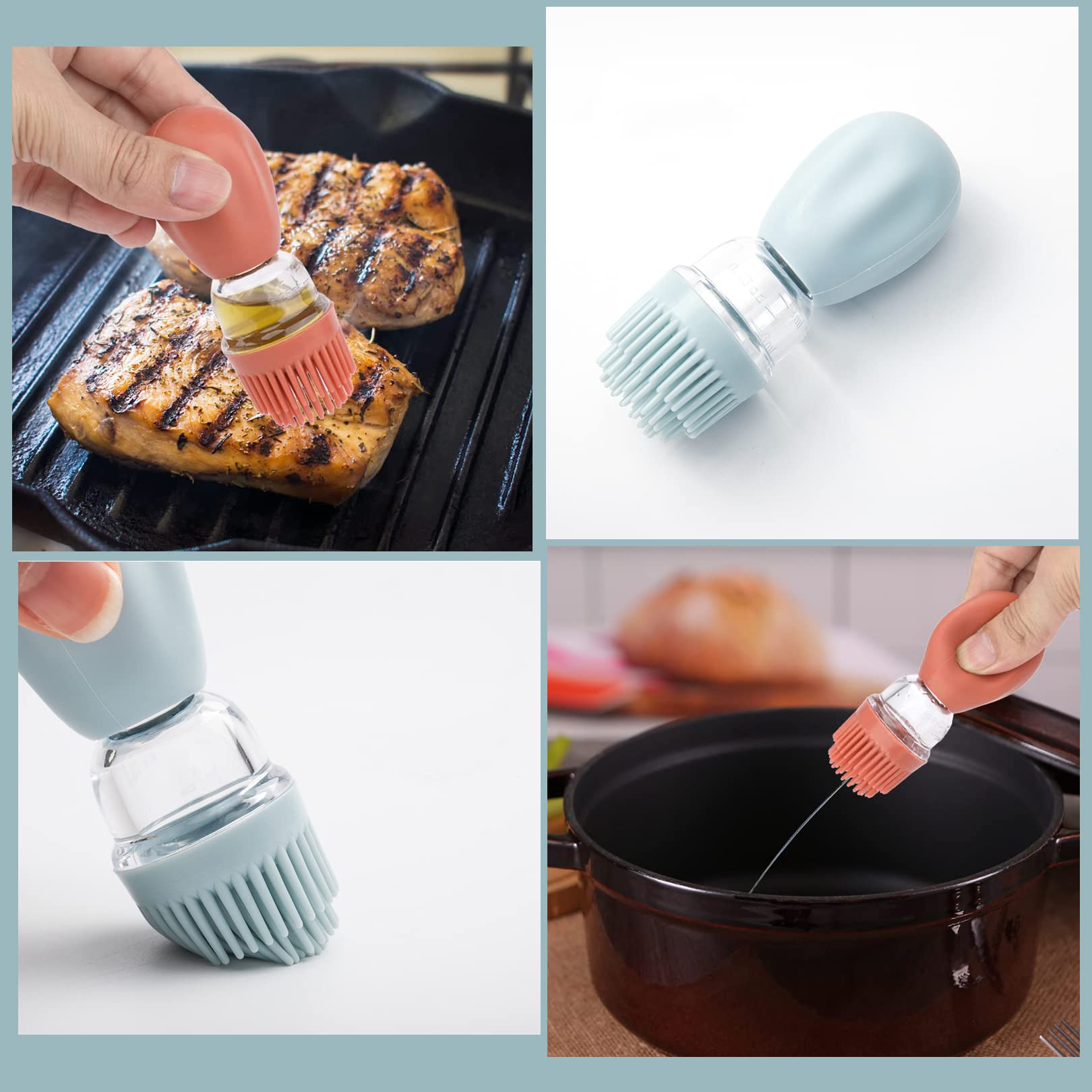 Chinese Home Gadgets, botella de aceite de vidrio con cepillo de silicona, botella dispensadora de aceite de oliva de vidrio de 7 onzas con cepillo de silicona 2 en 1 para cocina, cocinar, freír,