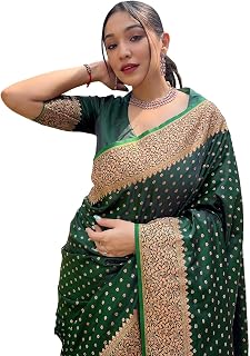 Sugathari Women's Indigo Blue Banarasi Kanchipuram Silk Saree for Women – Traditional Wedding & Party Saree with Blouse Pi... Price In India