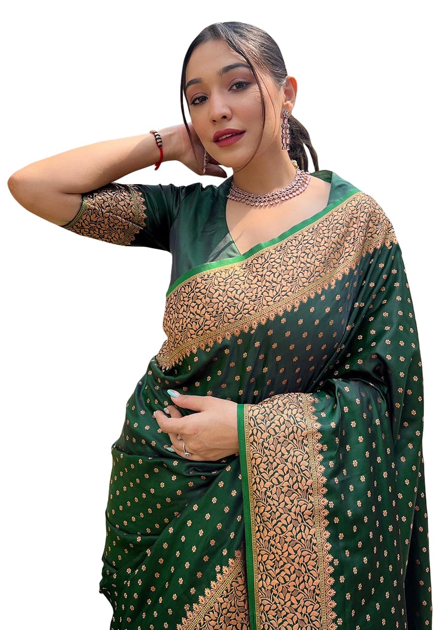 sugathari Women's Indigo Blue Banarasi Kanchipuram Silk Saree for Women – Traditional Wedding & Party Saree with Blouse Piece – Ethnic Indian Silk Saree for Bridal, Festive (KS-102)-picture-54
