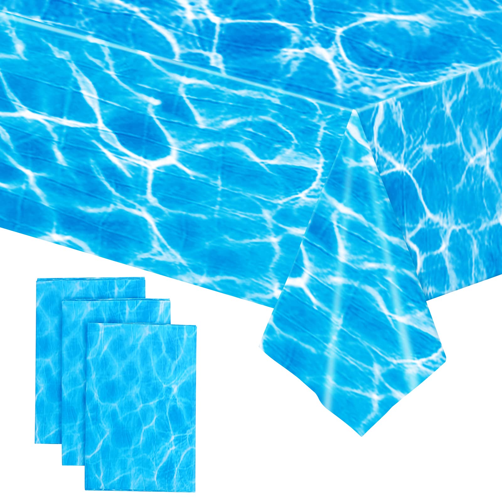 Mynoozi 3 Pack Blue Underwater Tablecloths, 54 x 108 Inch Disposable Table Cover, Plastic Table Cloth Waterproof and Oil-proof, Party Tablecloths Suitable for Beach Birthday Pool Ocean Themed Party