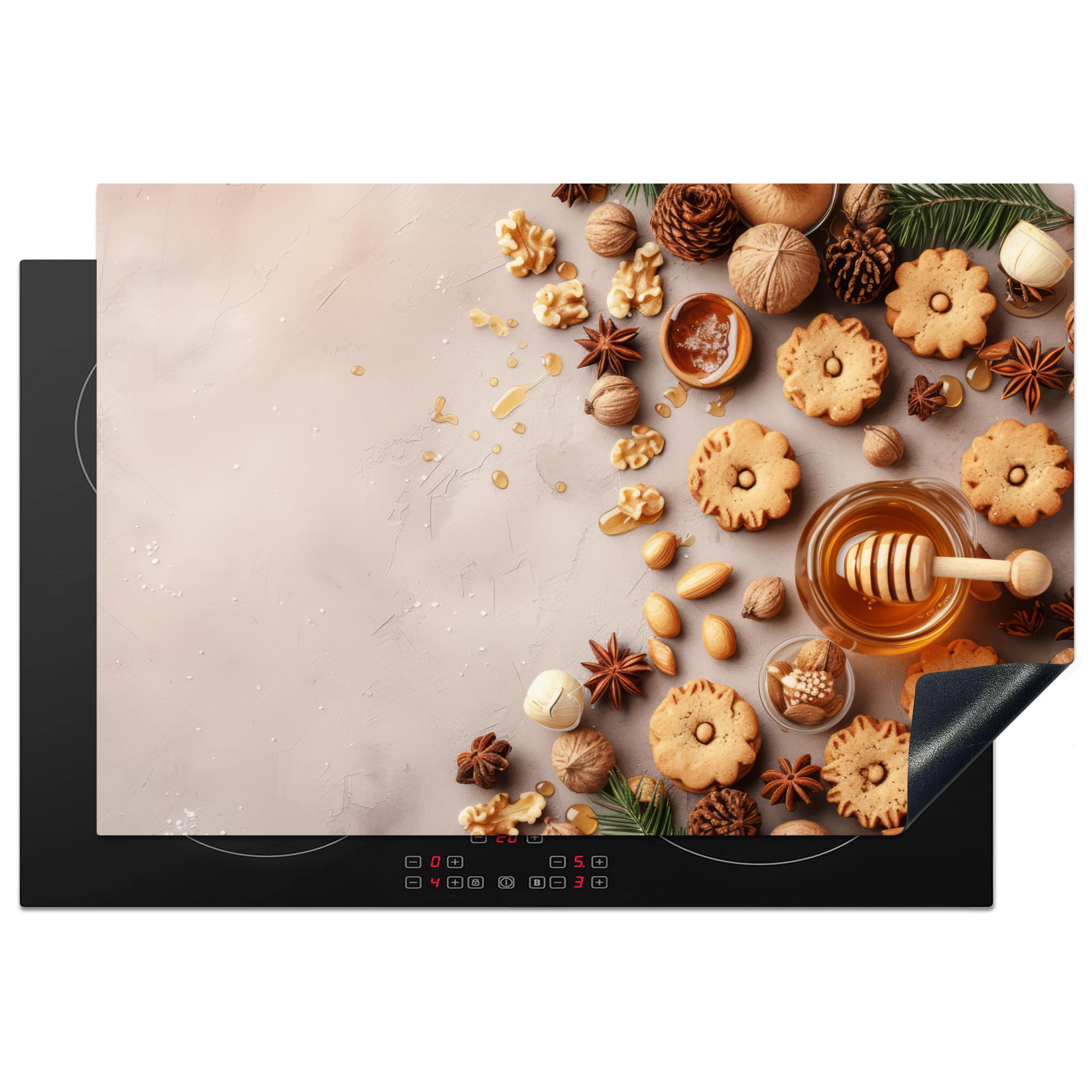 KitchenYeah© Induction Hob Cover Protector Mat 20.3"x29.9" / 76x51.5 cm Kitchen Universal Ceramic Covers for Electric Cookers Vinyl Honey - Biscuits - Concrete - Autumn