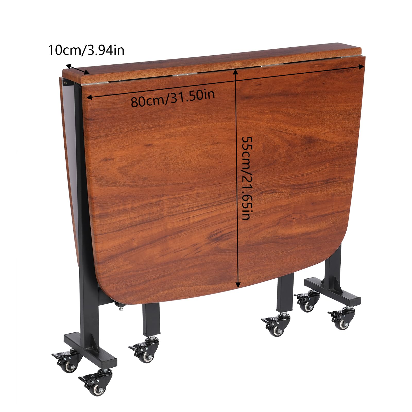 Hanmorfarbi Drievoudig inklapbare, mobiele eettafel voor huishoudelijk gebruik met zes wielen, 100 kg draagkracht, 120 x 80 cm groot tafelblad, multifunctionele tafel