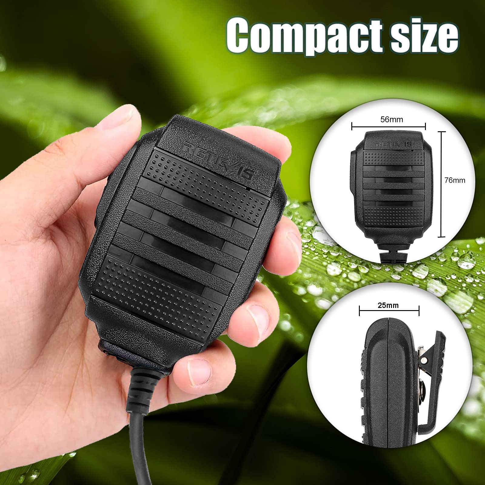Retevis RS114 Walkie Talkie Altoparlante Microfono IP54 Impermeabile 2 Pin Compatibile RT24 RT27 RT5 RT5R Baofeng BF-888S UV-5R Kenwood HYT THT WOUXUN (1 Pezzo)